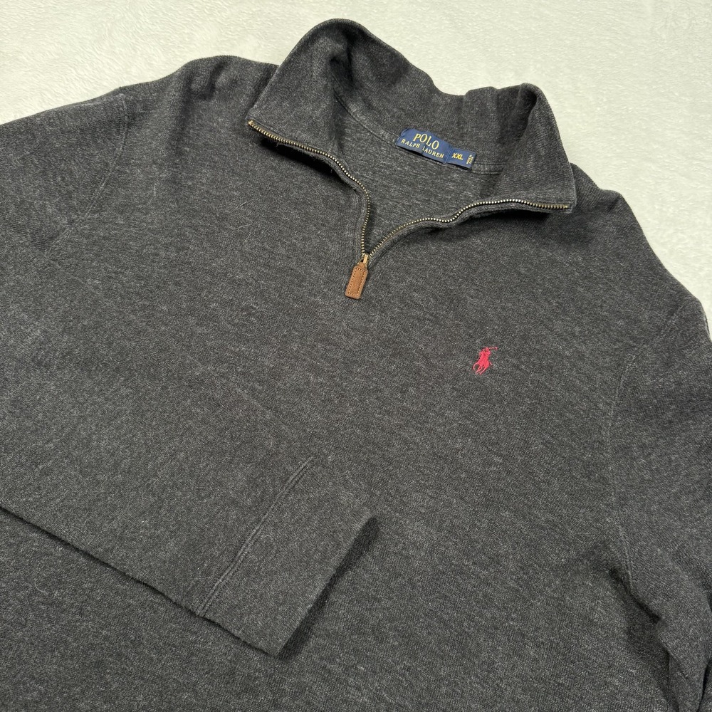 Polo Ralph Lauren Sweater Mens‎ 2XL Gray Half Zip Pullover Mock Neck Red Pony